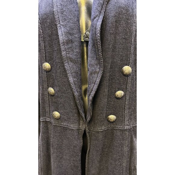 Free People Navy Long Double-Breasted Coat With Gold Buttons Size L - Picture 6 of 10